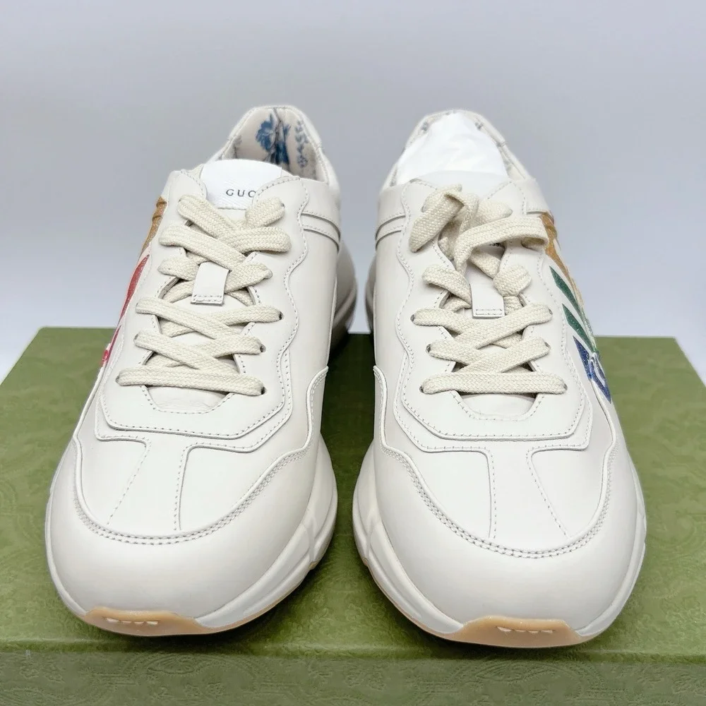 Gucci Rhyton Platform Calfskin Glitter Logo Womens Sneakers Mystic White EU 41 - Picture 6 of 16